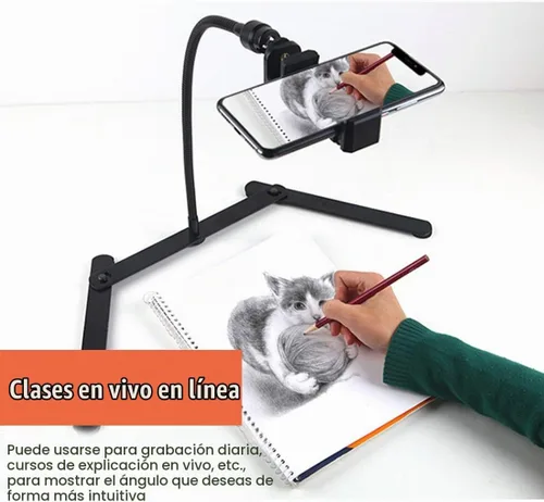 Vista 2 de Trípode ajustable con soporte para teléfono celular, soporte para teléfono superior, soporte en línea para enseñanza en línea para transmisión