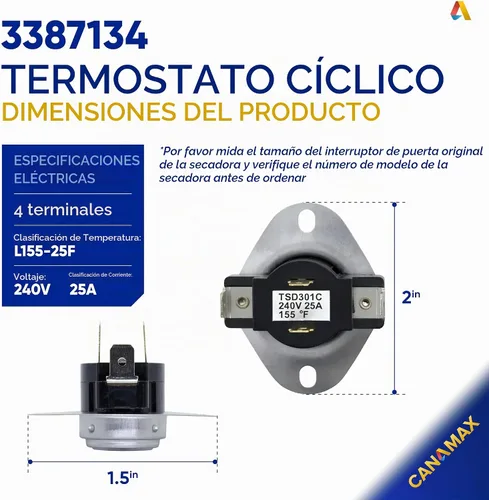 Vista 2 de 279769 Fusible térmico del termóstato 3392519 del termostato 3387134