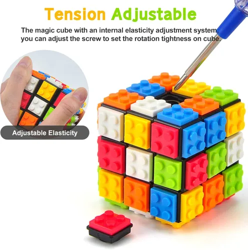 Vista 6 de Speed Cube - Cubo de ladrillo integrado de 3 x 3 x 3 pulgadas con bloques de construcción, rompecabezas de cubo mágico, juguetes creativos