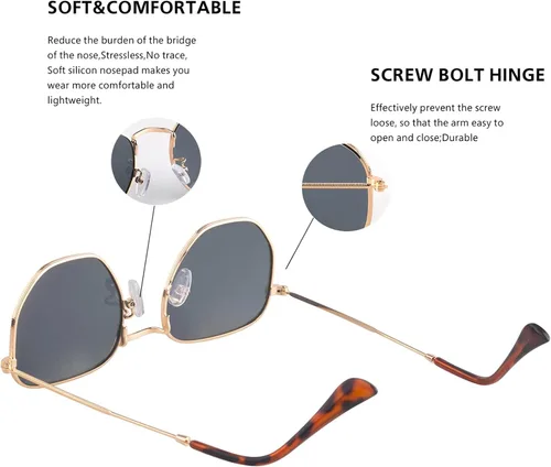 Vista 3 de Hipster. - Lentes de sol polarizados hexagonales para hombre y mujer, diseño geométrico, cuadrados, pequeños, marco de metal vintage, gafas de sol