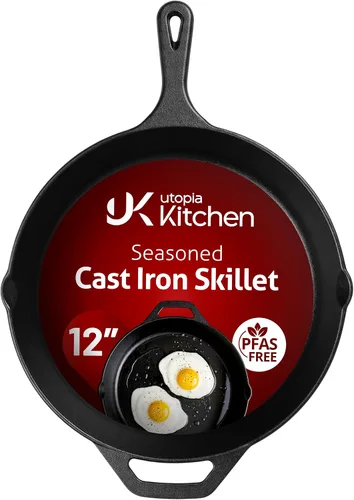 Vista 7 de Utopia Kitchen sartén de hierro fundido de 10.25 in Chef Pan, Even Heat Distribution, Stovetop, Oven, Campfire and Grill Safe, Large Skillet