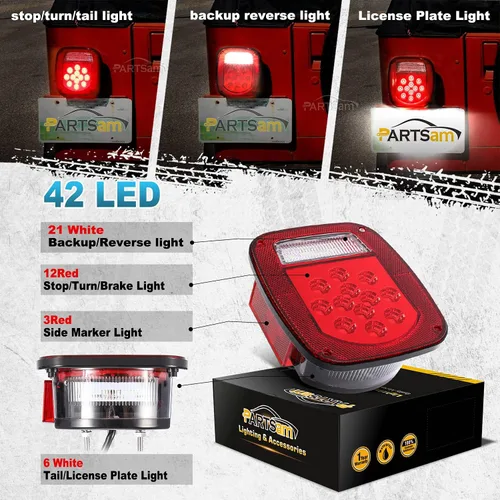 Vista 8 de Partsam 2 lámparas traseras cuadradas combinadas con lentes rojas, 2 luces direccionales delanteras, ámbar