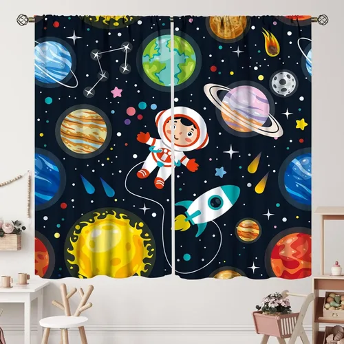 Vista 24 de Cortinas de planeta galaxia, espacio exterior, universo, nebulosa, estrellas, cielo estrellado, con bolsillo para cortinero, para sala de estar