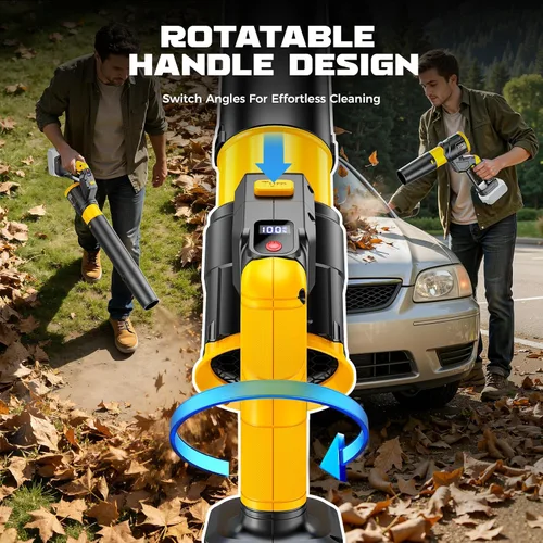 Vista 6 de DIYtoolifz Soplador de hojas inalámbrico compatible con Dewalt 20V, rotación de 180°, soplador de hojas de mano de 600 CFM, motor sin escobillas