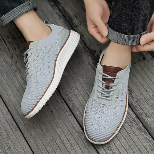 Vista 6 de Zapatos deportivos de vestir de moda para hombre, zapatos de malla Oxfords para caminar casuales de negocios, zapatos de tenis ligeros de punto