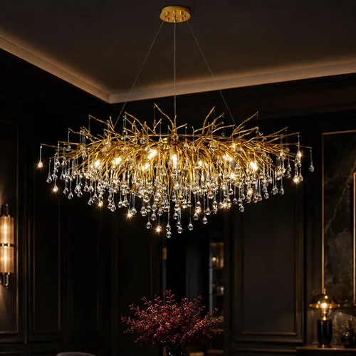 Vista 14 de Candelabro de cristal para comedor, lámpara moderna de 24 pulgadas para sala de estar, candelabros de rama de árbol dorado con 8 luces, lámpara