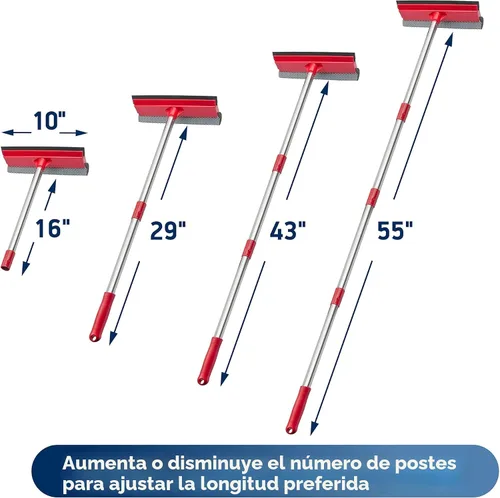 Vista 2 de DSV Standard Escobilla de ventana, limpiador de ventanas 2 en 1 con postes de extensión de 55 pulgadas, kit de lavado de ventanas, limpiador