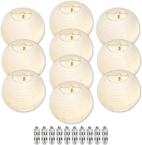 Vista 24 de Linternas de papel chino rosa con luces LED, paquete de 10