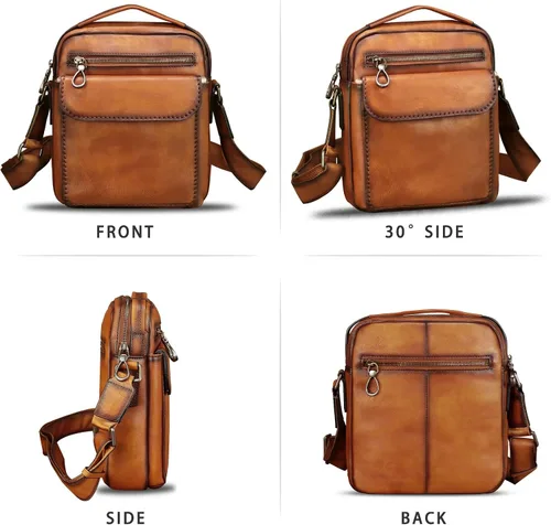 Vista 4 de Bolso de mensajero de cuero genuino para hombre, bolso cruzado de hombro, bolso vintage para hombre