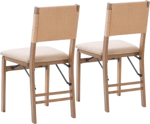 Vista 15 de Bennett - Juego de 2 sillas plegables naturales con respaldo de cuerda y asiento tapizado de lino Linon