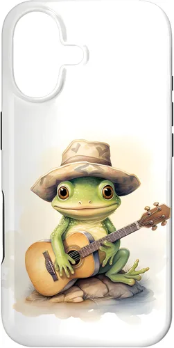 Vista 32 de Cute Little Green Frog Playing Guitar Case for iPhone 16