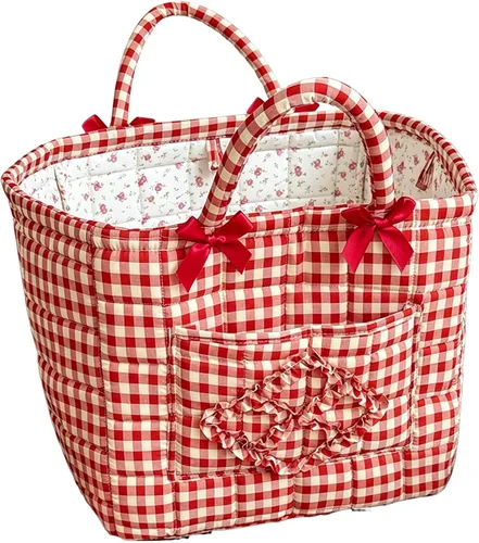 Vista 13 de vctops Cesta de almacenamiento acolchada de algodón bohemio para organizar, cesta organizadora de regalo con asas, contenedores de almacenamiento