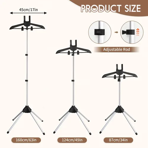 Vista 2 de Abiglifty Exhibidor de Camisetas Ajustable de 34-63 Pulgadas para Adultos para Vendedores, Exhibidor Portátil Colgante de Ropa de Metal Negro