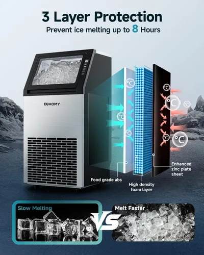 Vista 6 de EUHOMY Máquina comercial para hacer hielo, máquina de hielo de acero inoxidable de 100 libras/24 horas debajo del mostrador con contenedor