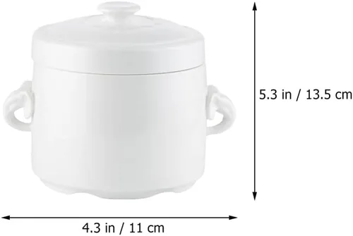 Vista 7 de FRCOLOR Olla pequeña de cerámica con tapa, cuenco de sopa de vapor de 13.5 fl oz, taza al vapor con asa para el hogar, cocina, huevo, natillas