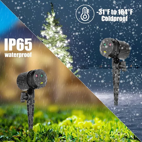 Vista 4 de Proyector de Navidad, luces láser para exteriores, luz de proyección estrellada roja y verde, 3 modos de funcionamiento, impermeable, enchufe, luces