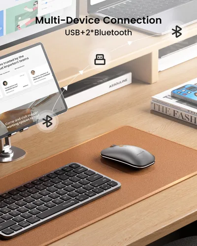 Vista 2 de ProtoArc Ratón inalámbrico Bluetooth, EM18 portátil para portátil/PC/MacBook/iPad, clics silenciosos, Bluetooth multidispositivo y conexión de 2.4