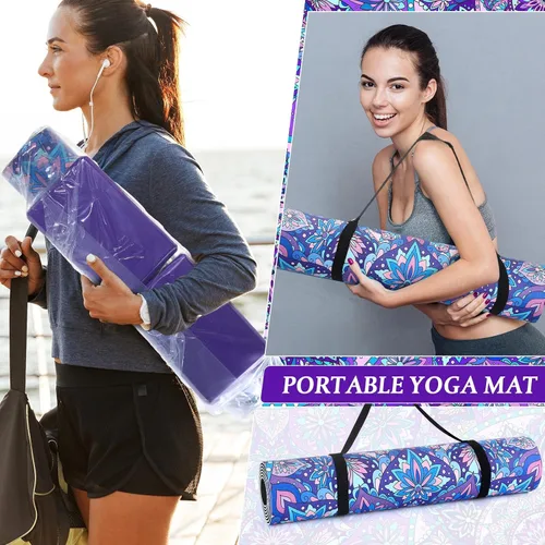 Vista 6 de Tinideya 3 Pcs Yoga Mat Yoga Block 6 MM Thick Yogas Mat Non Slip with Carrying Strap Travel Mats for Exercise, Fitness, Pilates, Floor Workouts