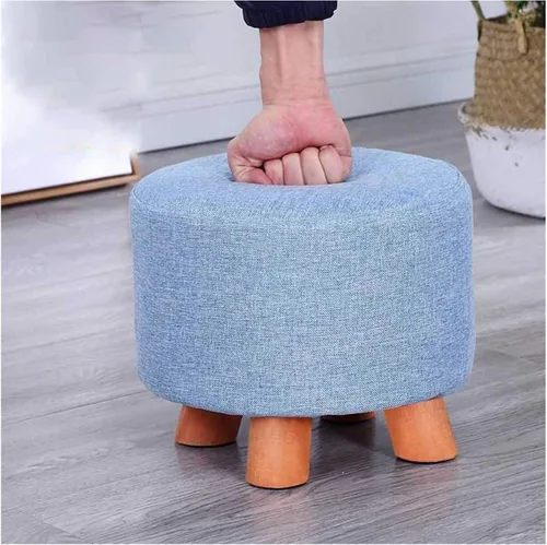 Vista 4 de Zapatero de 4 patas, taburete de madera maciza, taburete redondo de tela otomana, taburete de pie para sala de estar, sofá, reposapiés, oficina Verde