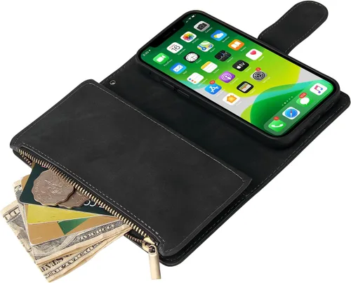 Vista 5 de Asuwish Funda compatible con iPhone 13 de 6.1 pulgadas, protector de pantalla de vidrio templado y funda magnética con tapa abatible, funda