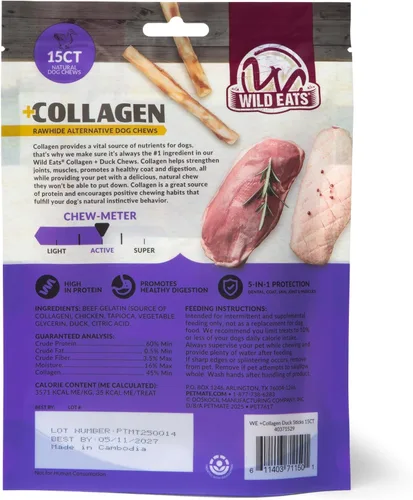 Vista 6 de Wild Eats Palitos de Colágeno de Pato Real Retriever para Perros, (15 Unidades) - Golosina Masticable para Perros de Larga Duración, Sin Cuero