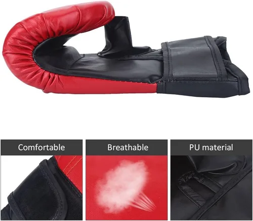 Vista 2 de Guantes de boxeo, 1 par/set de guantes de boxeo de pulgar abierto para adultos, guantes de piel sintética, guantes de ejercicio para kickboxing