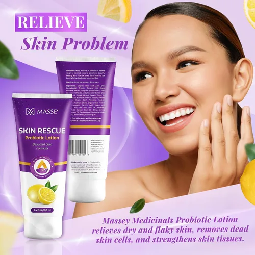 Vista 5 de Massey's Skin Rescue Probiotics Lotion - Loción diaria para hombres y mujeres - Aroma refrescante a limón - Humedad no grasa para una piel suave