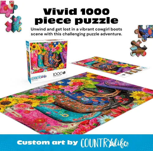 Vista 2 de Buffalo Games Lars Stewart Cowgirl Colors - Rompecabezas de 1000 piezas, 26.75 x 19.75 pulgadas, arte occidental vibrante, póster de referencia