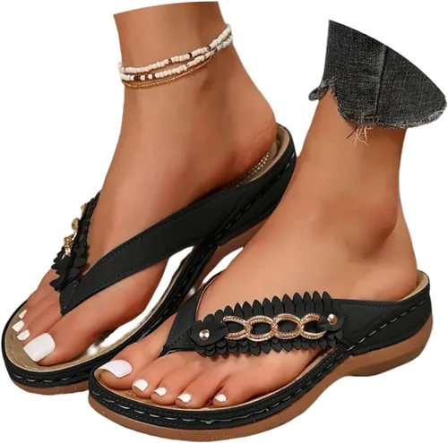 Vista 3 de Sandalias ortopédicas para mujer con soporte de arco, sandalias informales para playa, verano, caminar, viajes, cómodas sandalias planas para mujer