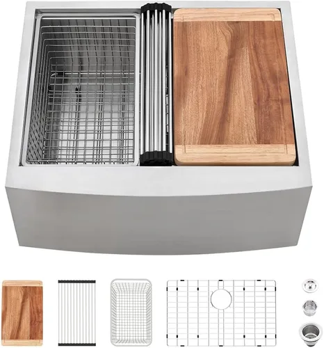 Vista 14 de Fregadero negro de 24 pulgadas para casa de campo, fregadero de cocina de 24 x 22 pulgadas con delantal frontal, acero inoxidable de calibre 16