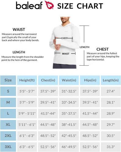 Vista 6 de BALEAF Sudadera con capucha para hombre con protección solar UPF 50+ de manga larga, SPFUV, secado rápido, ligera, para entrenamiento de pesca