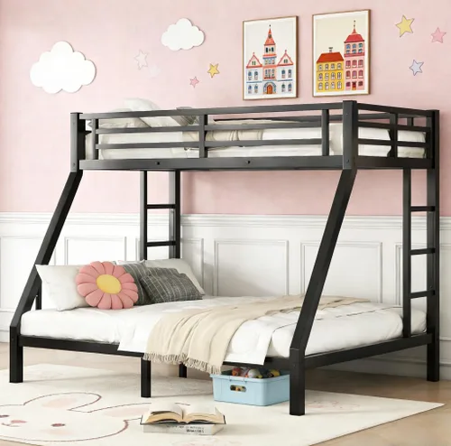Vista 19 de Bellemave Litera individual XL sobre individual XL, litera de metal con escalera y barandilla para niños, adultos, se puede dividir, color negro