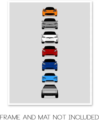 Vista 2 de Custom Car Posters Póster hecho a mano compatible con Tesla Generations e impresión de Roadster, Model S, Model X, Model 3, Model Y, Cyber Truck