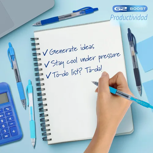 Vista 3 de Pilot G2 - Bolígrafos de gel premium roller, bolígrafos de gel de punta fina, paquete Boost Blue, los colores de la productividad, surtidos