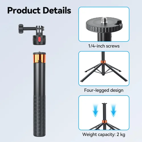 Vista 5 de UTEBIT 59'' Telescopic Selfie Stick with Tripod, Enhanced 4-Leg Steady Base