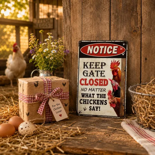 Vista 7 de Regalos divertidos de pollo, decoración de pared con letrero de gallinero, mantén la puerta cerrada (261) Accesorios de gallinero, letrero