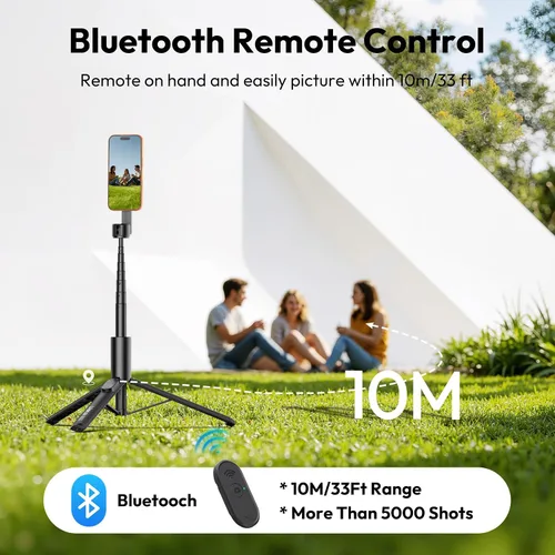Vista 5 de ULANZI SK27 - Trípode magnético para iPhone, palo selfie extensible de 67 pulgadas con control remoto, soporte giratorio de 360°, soporte magnético