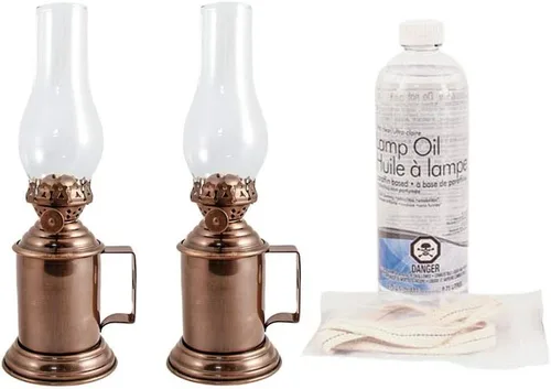 Vista 4 de Vermont Lanterns Kit de emergencia - 2 lámparas de aceite de taberna de latón, mecha + aceite de lámpara (peltre)