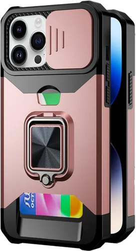 Vista 8 de Funda para iPhone 14 Pro con protector de pantalla, soporte para tarjetas, soporte para soporte, resistente, delgada, a prueba de golpes, híbrida