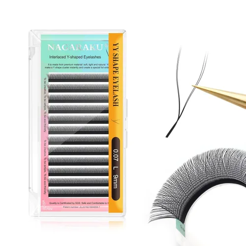 Vista 166 de NAGARAKU YY - Extensiones de pestañas, suministros Y, Lash 4D, Easy Fan, pestañas cruzadas de volumen ruso, pestañas YY, tejidas a mano, malla