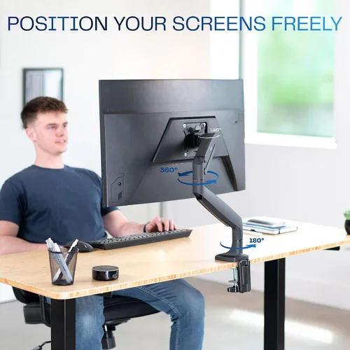 Vista 6 de VIVO Soporte de escritorio de aluminio premium ajustable en altura con brazo articulado para monitor único con resorte de gas, se adapta a pantallas