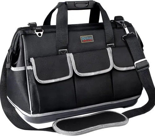 Vista 10 de Bolsa de herramientas, Ounic de 17 pulgadas, bolsa de herramientas grande y resistente con boca ancha y base moldeada impermeable, bolsas