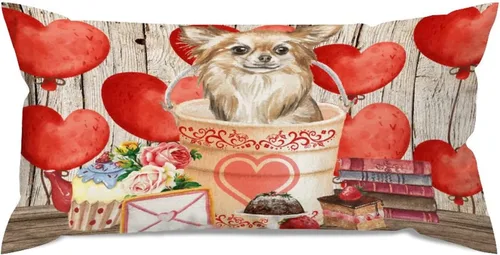 Vista 8 de Fundas de almohada lumbar con textura de madera rústica para perro en cubo, diseño de corazón rojo para el día de San Valentín, fundas de almohada
