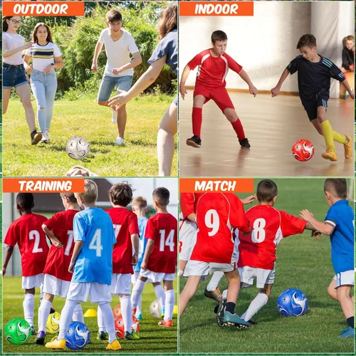 Vista 5 de 6 pelotas de fútbol de tamaño a granel 5/4/3 desinfladas con bomba para jóvenes y adultos, práctica de entrenamiento, fútbol para escuela, deportes