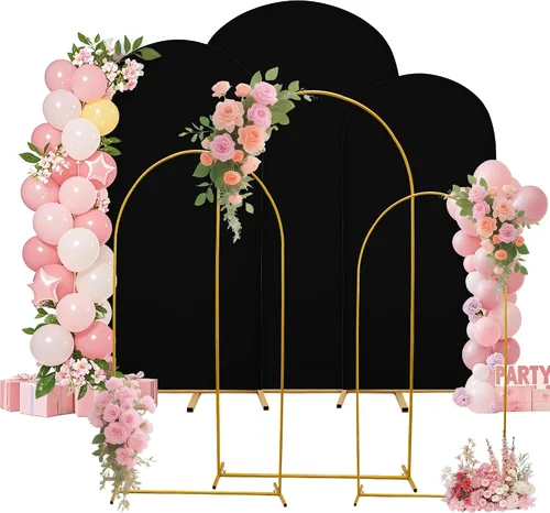 Vista 16 de Juego de 3 fundas elásticas para telón de fondo para arco de boda, 7.2 pies Negro