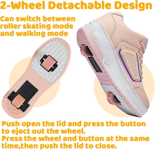 Vista 3 de Wooowyet - Zapatos con ruedas recargables para patinar para niños, unisex, con luces LED, moda
