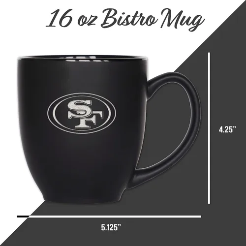 Vista 4 de Rico Industries Taza Bistro Mate Negra de Fútbol Americano NFL de 15 onzas - Para Bebidas Calientes o Frías - Logotipo del Equipo Grabado para una