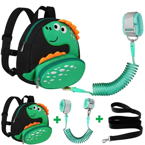 Vista 17 de Accmor Mochila con arnés para niños pequeños con correa, lindas mochilas con dinosaurios con enlace antipérdida en la muñeca, lindas pulseras