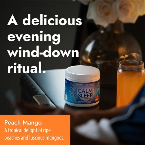 Vista 4 de Zipfizz Suplemento en polvo Nightly Calm & Sleep, mango de melocotón, 12.3 onzas (30-60 porciones) Ayuda natural para dormir para niños y adultos