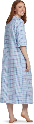Vista 2 de Miss Elaine Bata larga de sirsaca para mujer, cremallera frontal, mangas 34, dos bolsillos de inserción, ropa de dormir y ropa de descanso